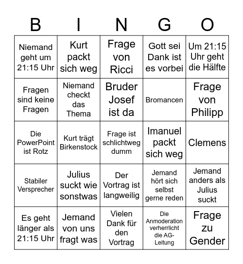 Bingo Abendvortrag Bingo Card