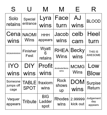 SUMMERSLAM NIGHT 2 BINGO CARD Bingo Card