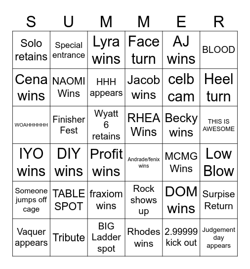 SUMMERSLAM NIGHT 2 BINGO CARD Bingo Card