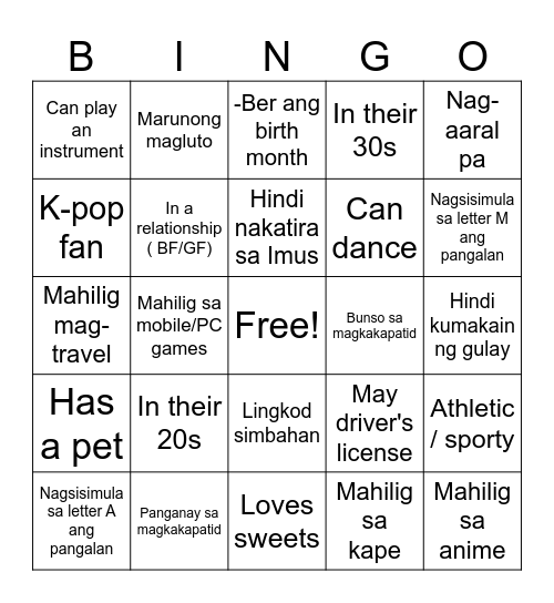 Human Bingo Card