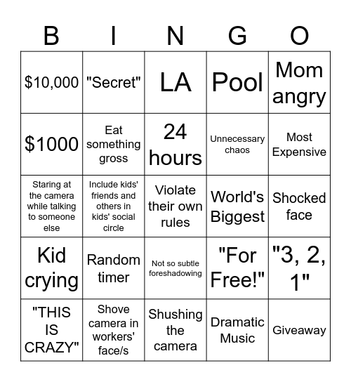 Family Channel Video Bingo Card