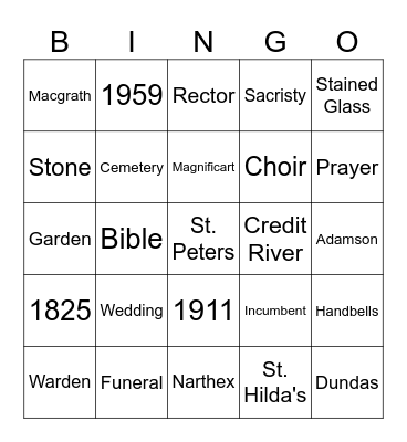 St. Peter's Anniversary Bingo Card