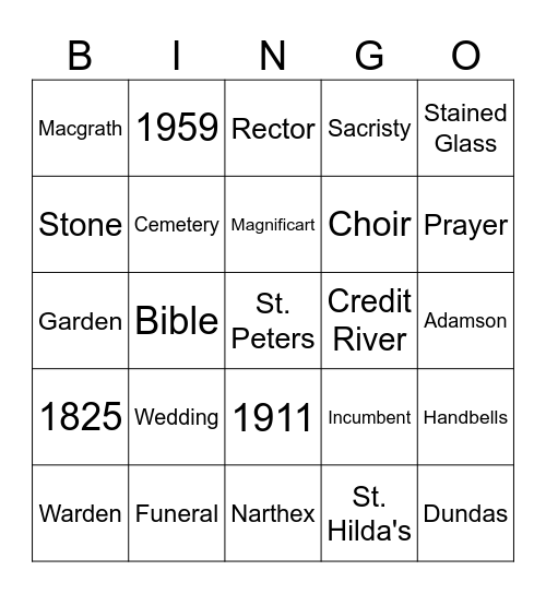 St. Peter's Anniversary Bingo Card