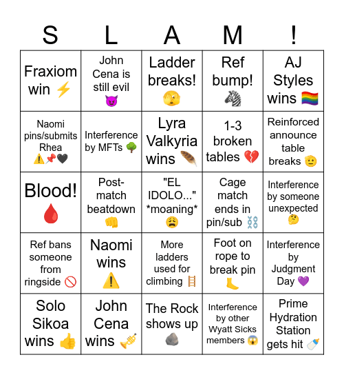 SummerSlam 2025 Night 2 BINGO Card