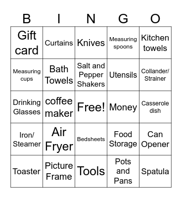 WEDDING GIFT BINGO Card