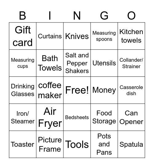 WEDDING GIFT BINGO Card