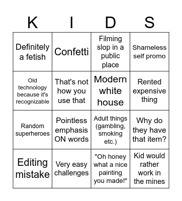 YouTube Kids Bingo Card
