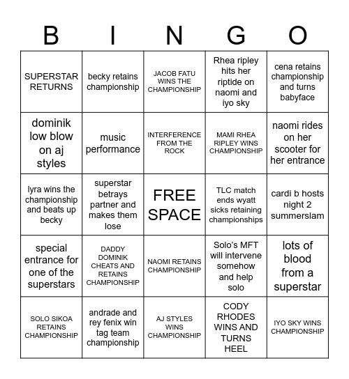 SUMMER SLAM NIGHT 2 Bingo Card