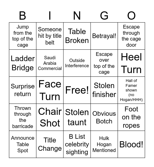 Summer Slam 2025 Bingo Card