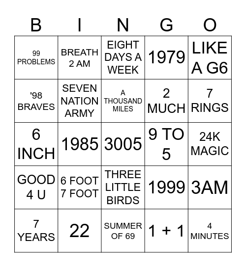NUMBERS Bingo Card