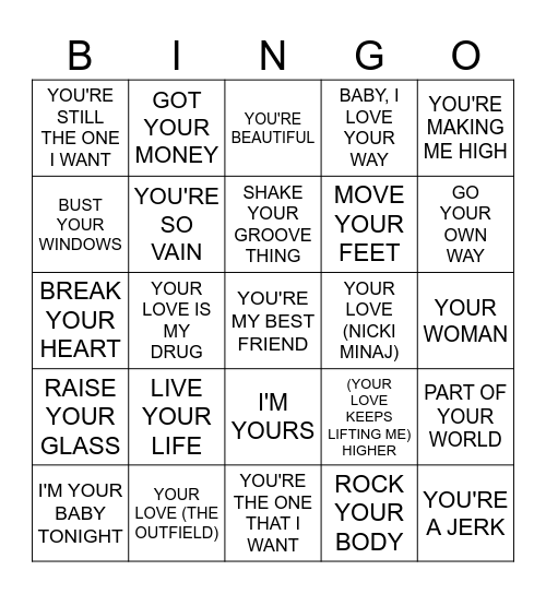 YOUR Bingo Card
