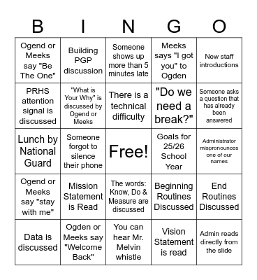 BACK TO SCHOOL PD Bingo Card
