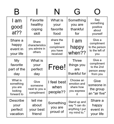 Mental Health BINGO Card