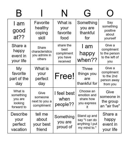 Mental Health BINGO Card