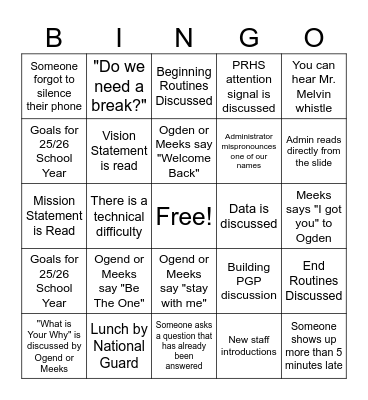 BACK TO SCHOOL PD Bingo Card