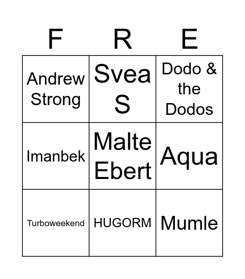 Fredag Bingo Card