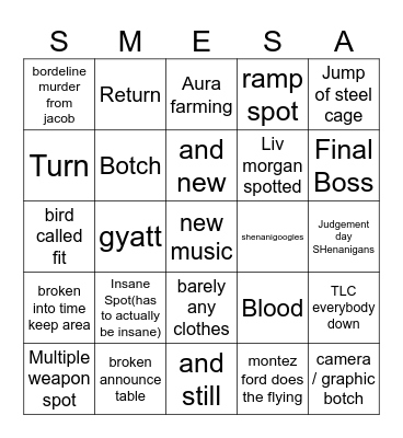 summerslam night 2 Bingo Card