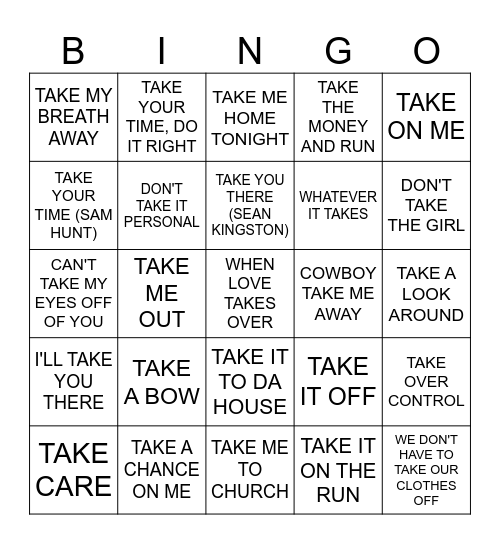 TAKE Bingo Card
