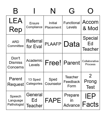 ARD Committee Bingo Card