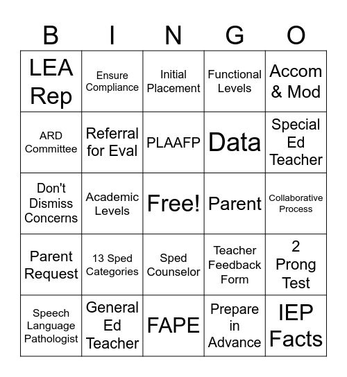 ARD Committee Bingo Card