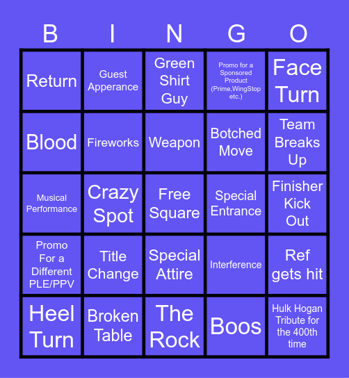 SUMMERSLAM 2025 NIGHT 2 Bingo Card