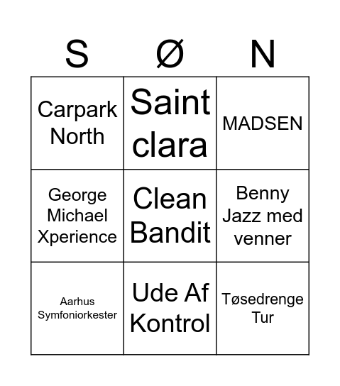 Søndag Bingo Card