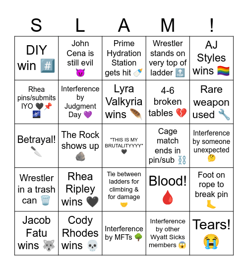 SummerSlam 2025 Night 2 BINGO Card