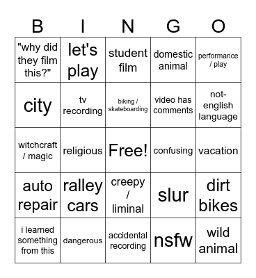 0 view bingo Card