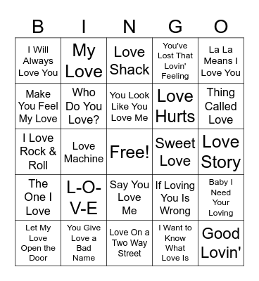 Gimmie Some Lovin Bingo Card