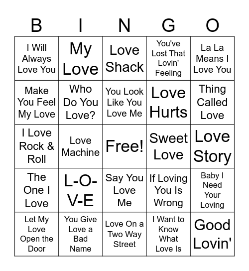 Gimmie Some Lovin Bingo Card