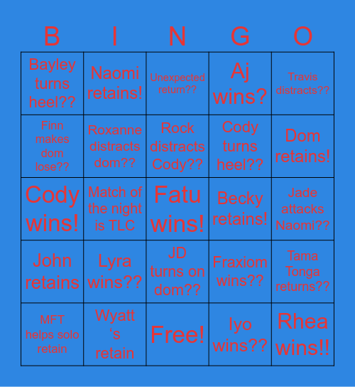 Summerslam night 2 Bingo Card