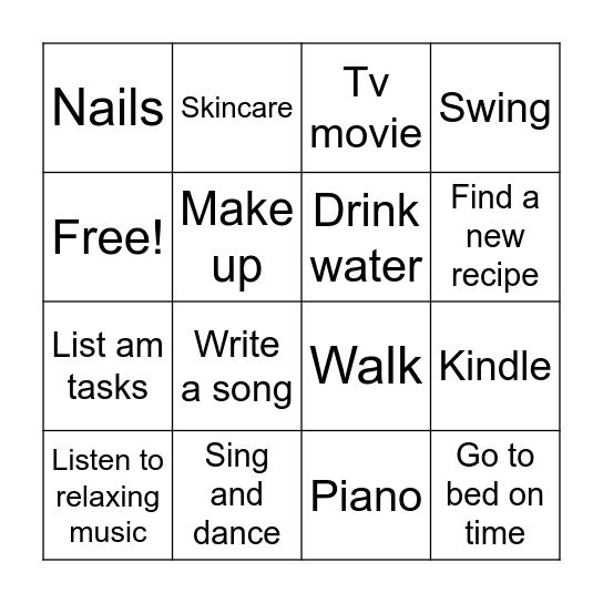 Self care Bingo Card