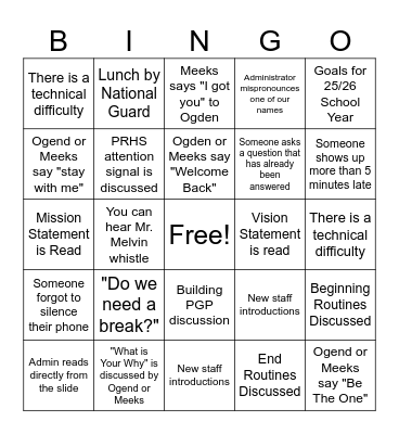 BACK TO SCHOOL PD Bingo Card