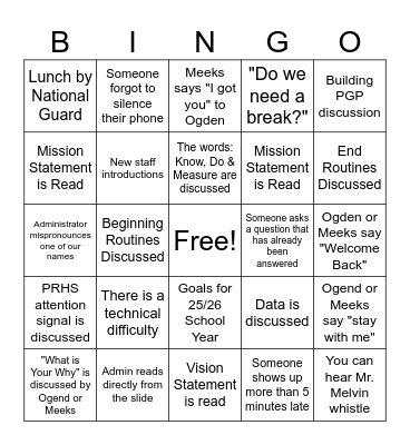 BACK TO SCHOOL PD Bingo Card