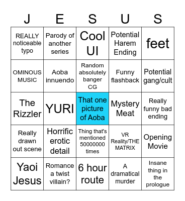 YAOI JESUS BINGO!!!!!!!!!!!!!!!! Bingo Card