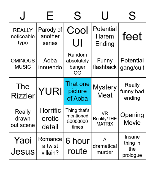 YAOI JESUS BINGO!!!!!!!!!!!!!!!! Bingo Card