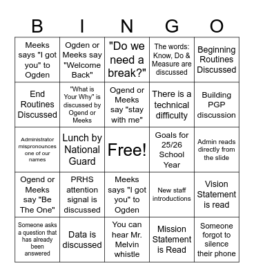 BACK TO SCHOOL PD Bingo Card