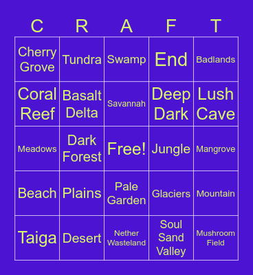 Biome Bingo Card