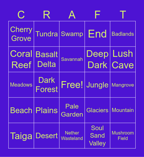 Biome Bingo Card