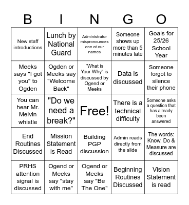BACK TO SCHOOL PD Bingo Card