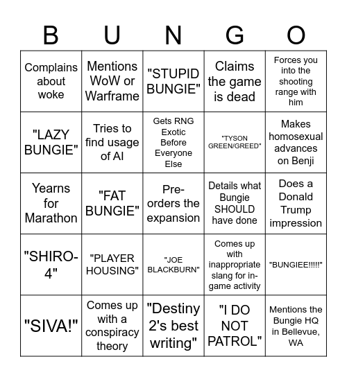 WilburWars New D2 Expansion Bingo Card