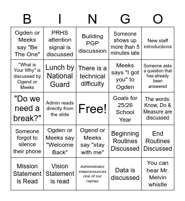 BACK TO SCHOOL PD Bingo Card