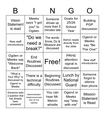 BACK TO SCHOOL PD Bingo Card