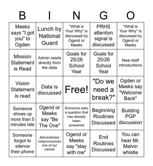 BACK TO SCHOOL PD Bingo Card