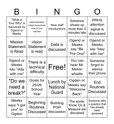 BACK TO SCHOOL PD Bingo Card