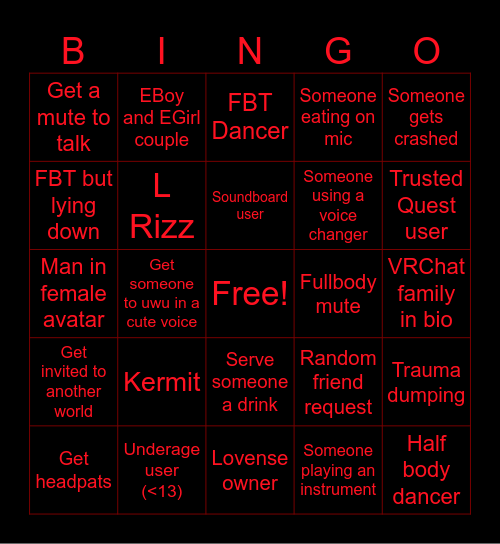 VRChat Bingo Card