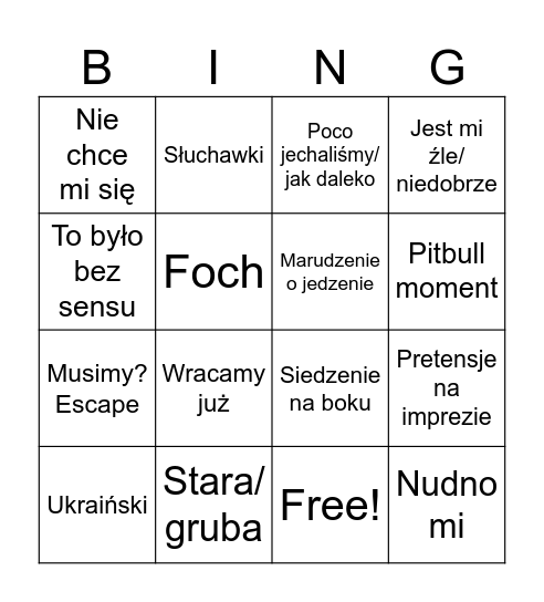 Pitbull Bingo Card