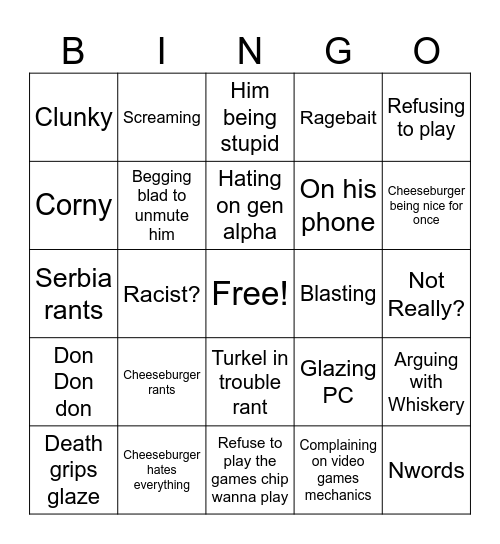 CHEESEBURGER BINGO Card