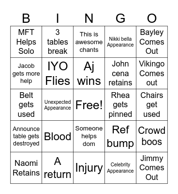 Summerslam bingo card Bingo Card