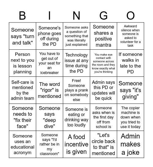 Starr King Back to School Bingo '25-26 Bingo Card